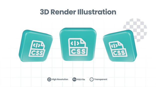 PSD 3d render css file icon für web mobile app social media promotion