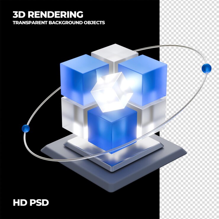PSD 3d-render-cube-technologie durchsichtiges hintergrundelement