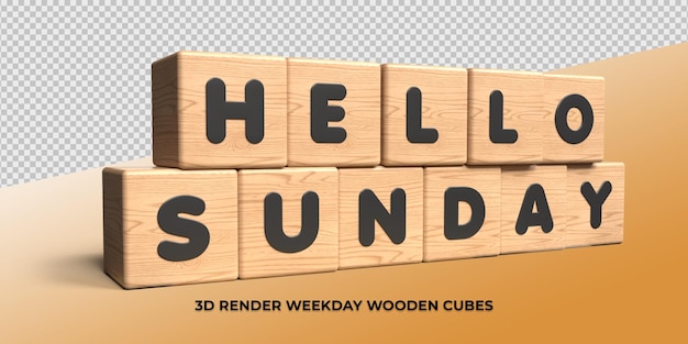 3d render cubo carta de madeira olá domingo