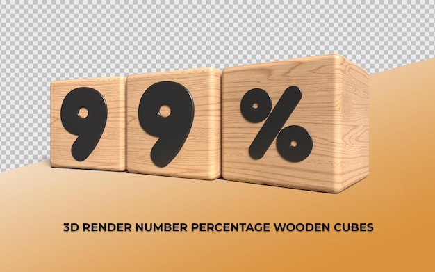 3d render cubo de madeira número 99 porcentagem para o progresso da venda