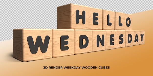 3d render cubo madera carta hola miércoles