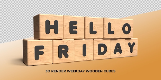 3d render cubo madera carta hola viernes