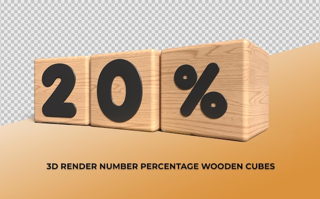 PSD 3d render cubo madera número 20 porcentaje para progreso de venta