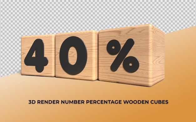 3D render cubo madera número 40 porcentaje de progreso de venta