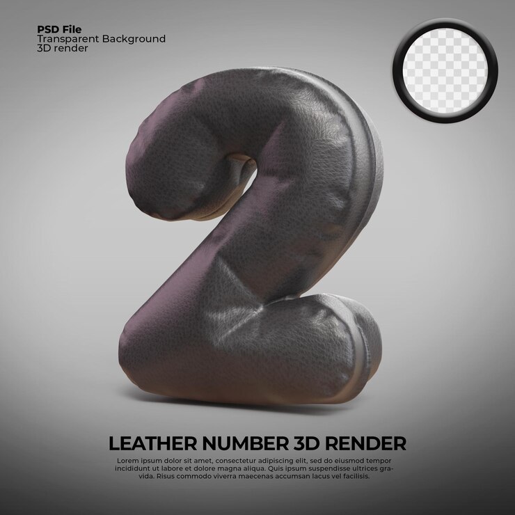PSD 3d render cuero número 2 color negro
