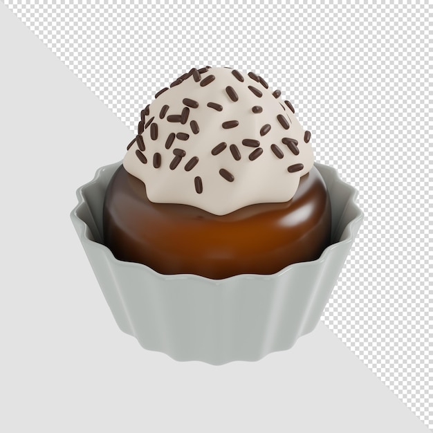 3D render cupcake de chocolate con crema y chispitas