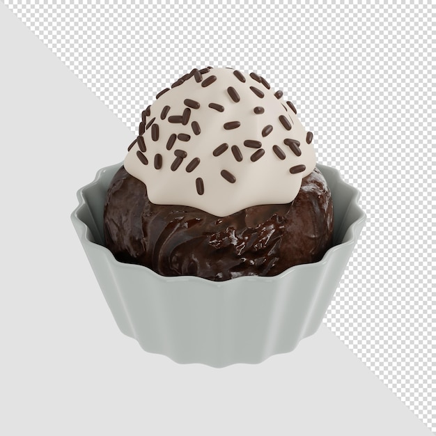 3D render cupcake de chocolate con crema y chispitas
