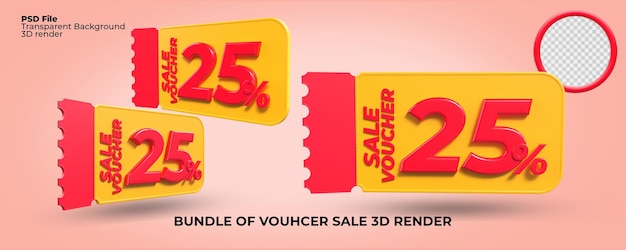 3D render cupón de venta número 25 porcentaje para bono tienda render PNG transparente