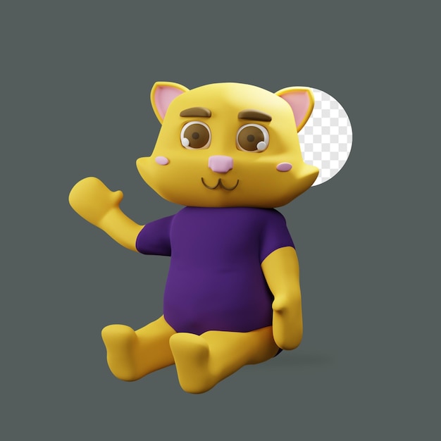 3d render cute cat character setz dich hin und sag hai