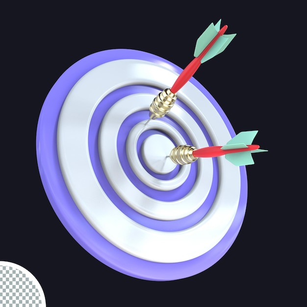 3D-Render Dartscheibe Target Board Bullseye mit Pfeil isoliert Symbol Illustration