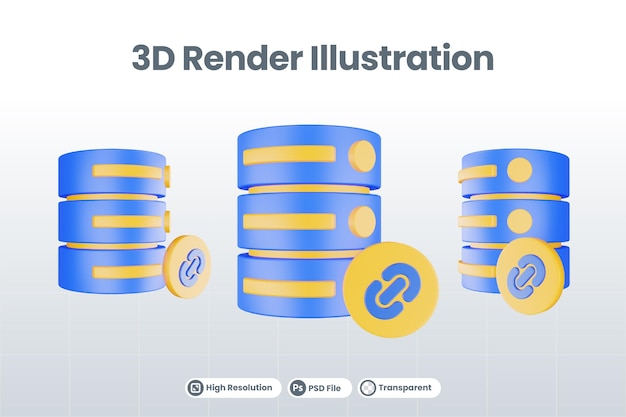 3d render database server icon with link icon isolated