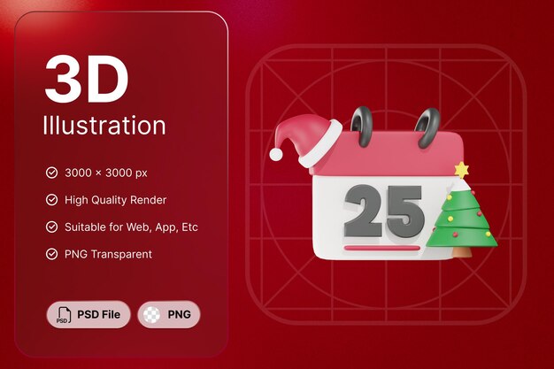 PSD 3d render date objekt weihnachtstag konzept modernes design