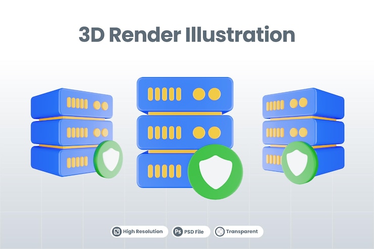 PSD 3d-render-datenbankserver-symbol mit isoliertem schutzsymbol