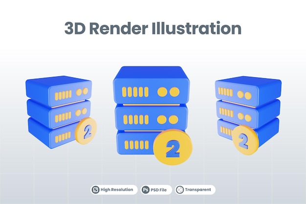 3d-render-datenbankserver-symbol mit zwei isolierten symbolen