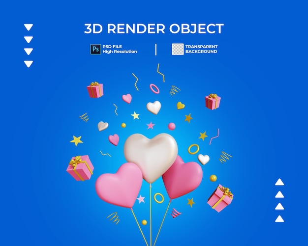 3d render de balões de amor isolados