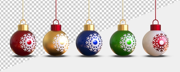 PSD 3d render de bolas de natal isoladas