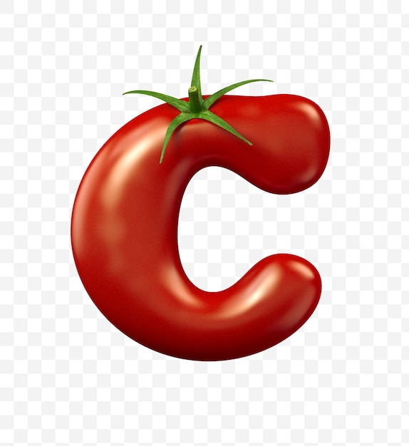 3d render de tomate vermelho carta isolado alimento símbolo do alfabeto
