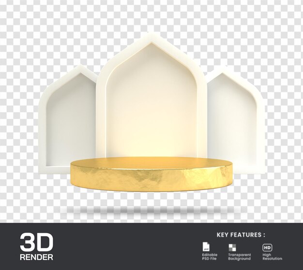 3d render decoración islámica con podio para eid o ramadan mubarak ilustración aislada