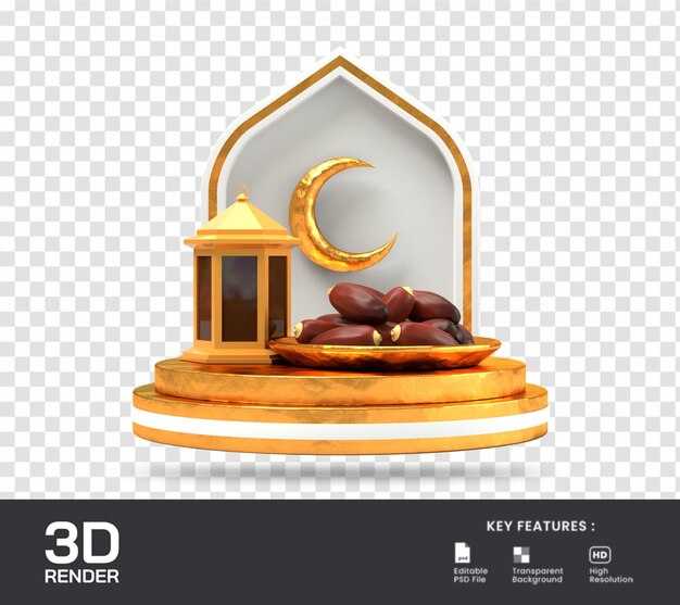 3d render decoración islámica con podio para eid o ramadan mubarak ilustración aislada