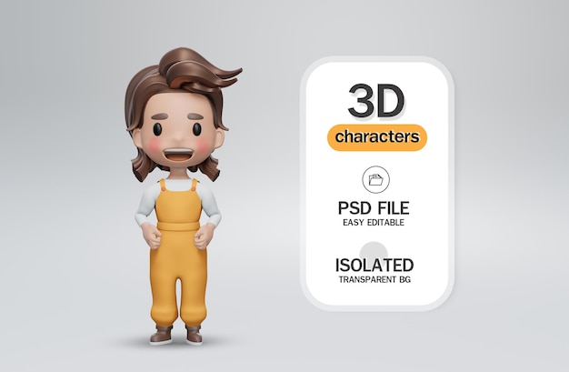 3d render definir personagens de meninas estilo de desenho animado cartoon kid