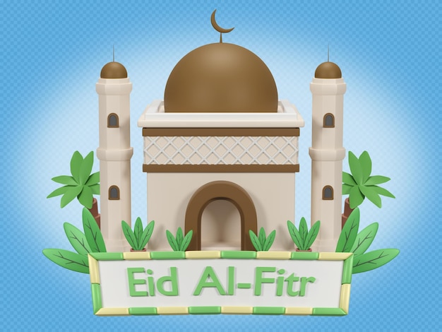 3d-render-dekoration der eid al-fitr-illustration auf isoliertem hintergrund