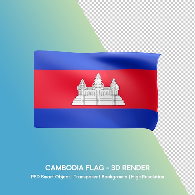 3D-Render der Flagge von Kambodscha mit durchsichtigem Hintergrund