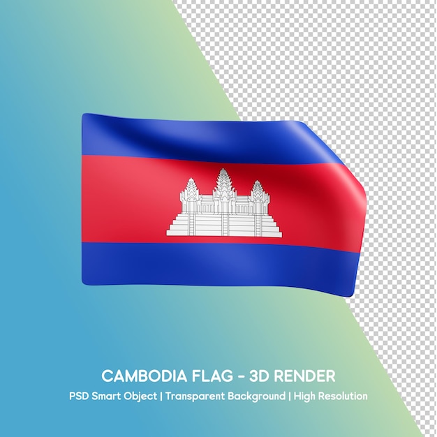 3D-Render der Flagge von Kambodscha mit durchsichtigem Hintergrund