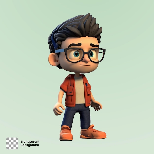 3D-Render des Geek Boy-Charakters mit Brille