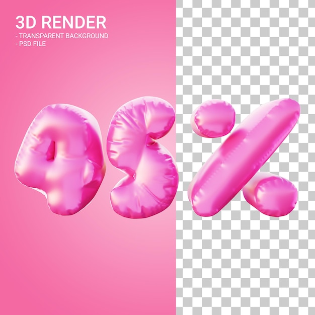 3d render desconto de 45 por cento com cor rosa