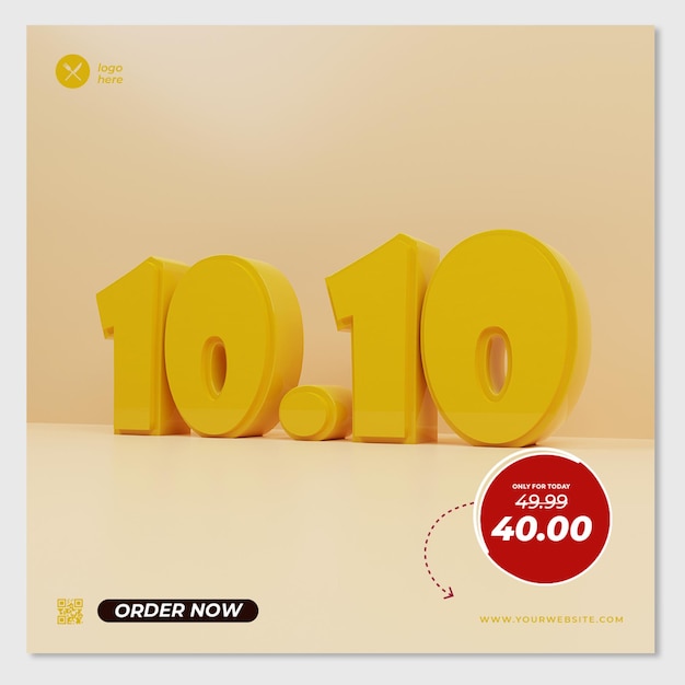 3d render desconto de conceito de fundo amarelo 10 10