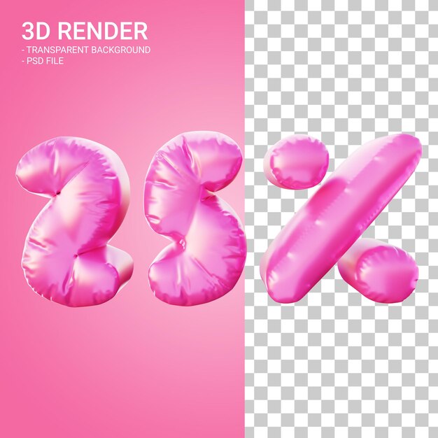 3d render descuento 25 por ciento con color rosa
