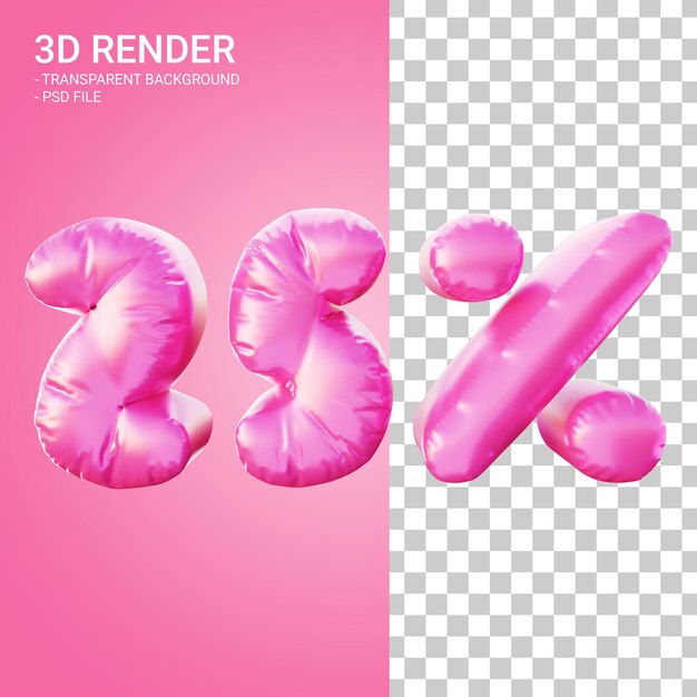 PSD 3d render descuento 25 por ciento con color rosa