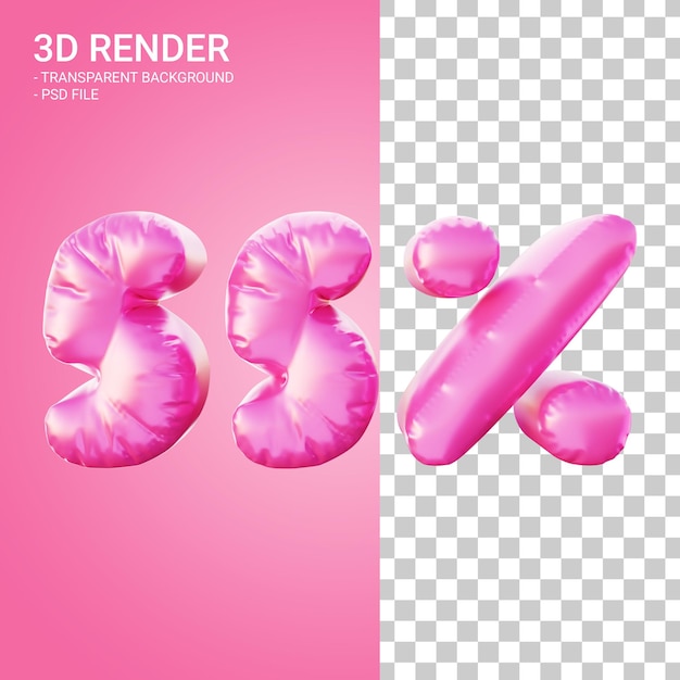 PSD 3d render descuento 55 por ciento con color rosa