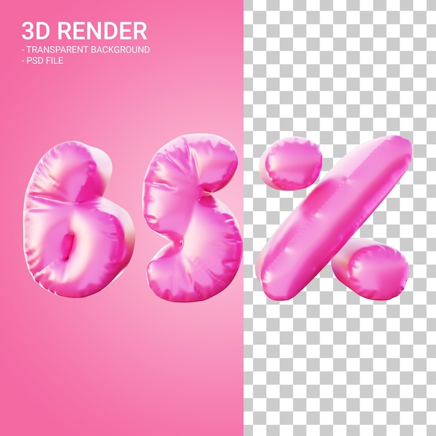 3d render descuento 65 por ciento con color rosa