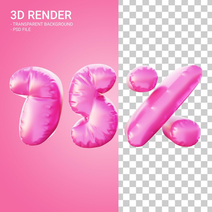 PSD 3d render descuento 75 por ciento con color rosa