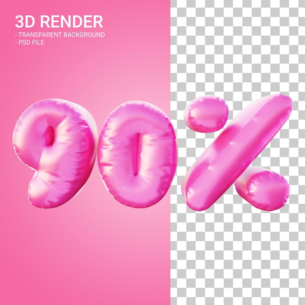 PSD 3d render descuento 90 por ciento con color rosa