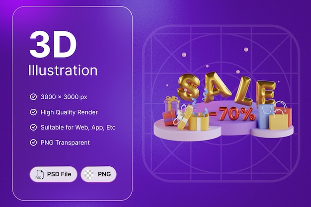 3D Render Descuento E-Commerce Concepto Diseño moderno