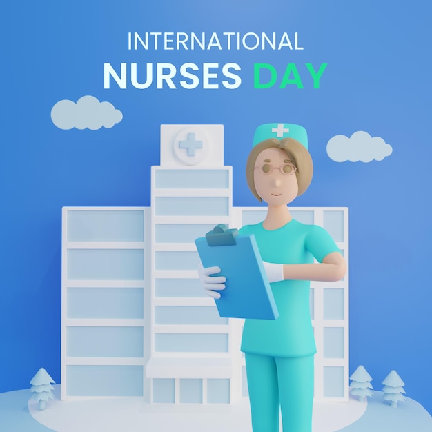 PSD 3d render día internacional de las enfermeras con informe médico