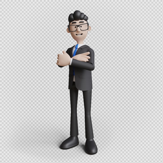 3D render do empresário de personagem com poses isoladas no fundo branco