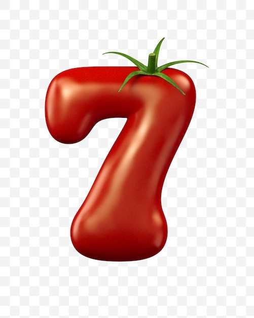 3d render do tomate vermelho número isolado alimento símbolo do alfabeto