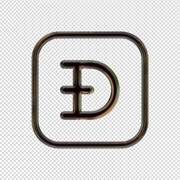 3D Render Dogecoin negro brillante