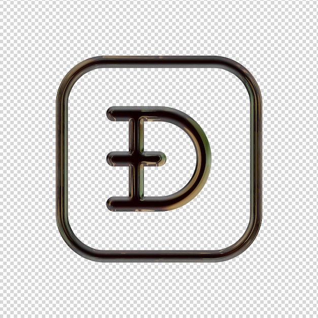 PSD 3d render dogecoin negro brillante