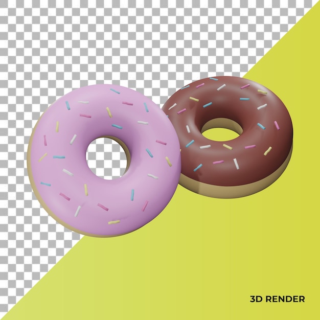 PSD 3d render donuts de chocolate y fresa