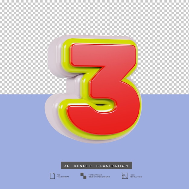 3d render efeito de texto multicolorido número 3