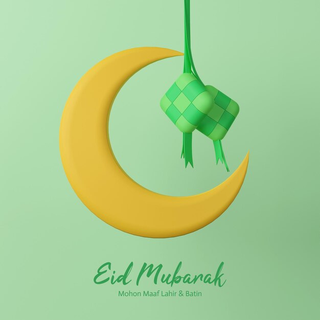 3d Render Eid Mubarak Greeting Template