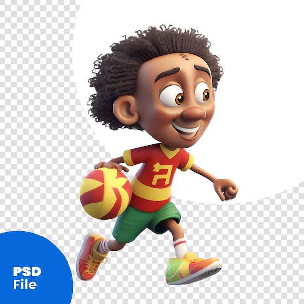 PSD 3d-render eines afroamerikanischen jungen mit fußball-psd-vorlage