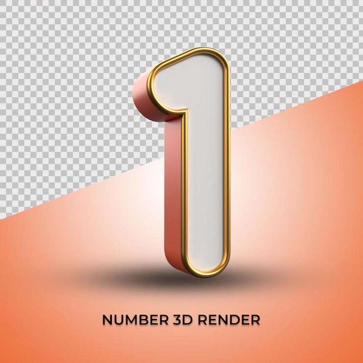 PSD 3d render elegant number 1 gold outline style
