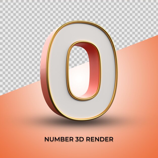 3D render elegante estilo de contorno de ouro número 0