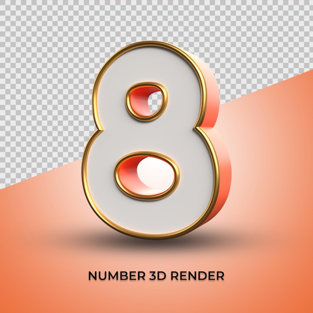 3d render elegante número 08 com estilo de contorno de ouro