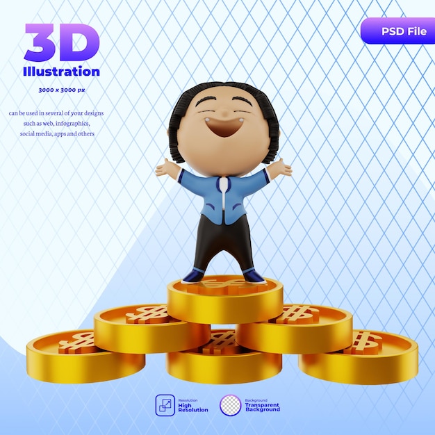 3d render empresário muito feliz com dinheiro